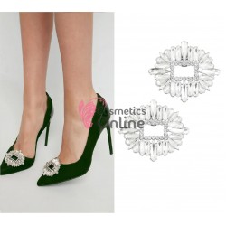 Set 2 agrafe cu clips si cristale din sticla pentru pantofi LS8205 Argintii